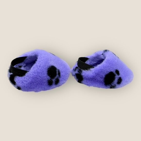Build-A-Bear Workshop Purple Black Plush Paw Print Bear Slippers BAB Clothing A - Picture 3 of 6